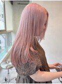 レイヤーカットピンクベージュ色素薄めカラー