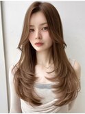 レイヤーカットワンカールミルクティーベージュ小顔ヘアRI-65