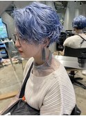 bibito ハンサムショート ブリーチパーマ ブルーカラー