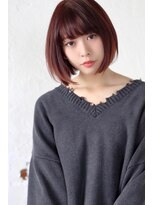 大人可愛い×ピンクベージュ 厚めバング小顔顎ラインボブ/池袋