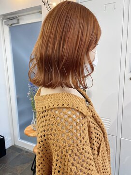 イコ 表参道原宿(ico) オレンジ ダブルカラー ケアブリーチ 切りっぱなしボブ