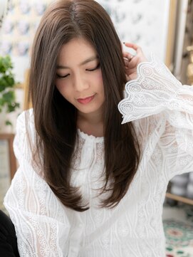 カバーヘア ブリス 上尾西口店(COVER HAIR bliss) アシンメトリー黒髪アースカラー小顔ロングh3上尾20代30代40代