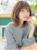 ★くすみベージュアッシュ外ハネミディアムウルフ20代30代★10