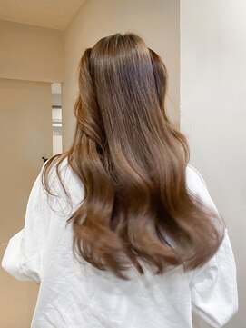 レア 表参道(L'ea) くびれヘアアプリコットオレンジ夏ヘアハイライトカラー韓国ヘア