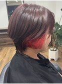 ショートボブ　インナーカラー　艶髪ピンクブラウン　奈良