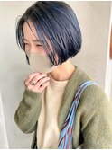 ブルー センターパート ブルーグレー グレージュ ミニボブ