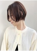 ショートボブ/ウエットヘア/オリーブベージュ/レイヤーカット/c