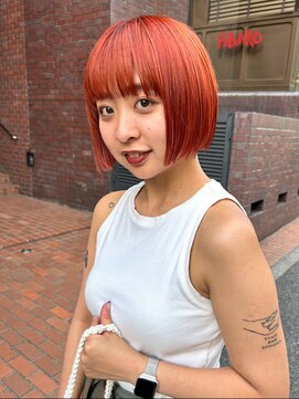 ノラ ヘアーサロン(NORA HAIR SALON) 【大久保】オレンジブリーチカラー、切りっぱなしボブ