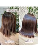 ボブ　骨格矯正ストレート＋ダメージレスカラー
