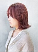 カシスレッドボブ_ピンクブラウン切りっぱなしボブ_ba471821