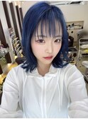 前下がりボブ#ブルーカラー#ハイトーンカラー#ネービーブルー