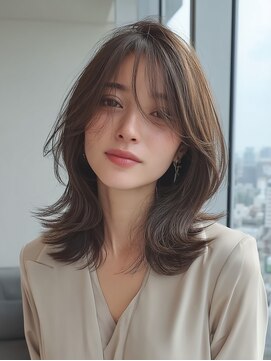 シア(XIA) レイヤーミディアム/外ハネミディアム/顔まわりレイヤー/金山