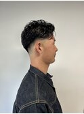 オールバックツーブロックパーマフェード