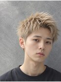 アップバングWカラー束感20代30代ブリーチカラーメンズ