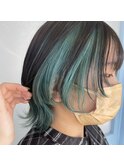 ☆ショートウルフ、ウルフカット、インナーカラー、緑カラー☆