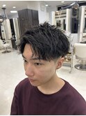 アップバングショート×パーマ