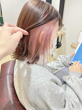 エミス バイ メルト 吉祥寺(emis by melt) 【堀惠洋平】ピンクベージュ　インナーカラー　ボブ　ブリーチ