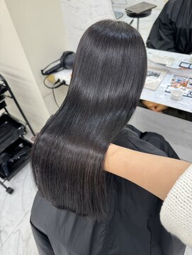 シェノン サントル(CHAINON CENTRE) 黒髪/グレーベージュ/レイヤーロング/前髪パーマ