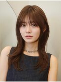 顔周りレイヤーカットべージュカラーくびれレイヤーカット