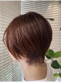 大人可愛い小顔前下がりショートオレンジブラウン