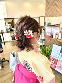 ハーフアップウェーブヘア卒業式ヘアアレンジ