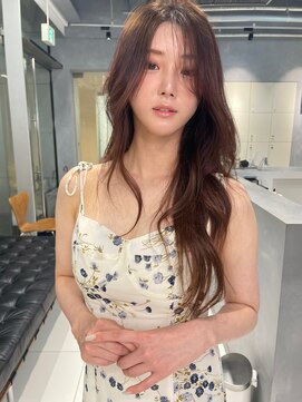 ロングレイヤー　韓国風　チョコレートブラウン