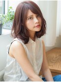 暖色カラーで艶カラー銀座大人可愛い小顔バングピンクミディボブ