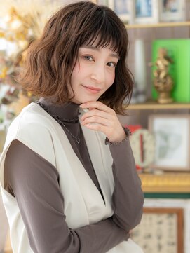 カバーヘア イヴ 戸頭店(COVER HAIR EVE) オン眉大人かわいいくせ毛風波巻きミディa戸頭20代30代40代