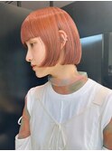 オレンジボブ_斜めバンググレージュカラー_ba447682
