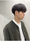 ツイストスパイラルパーマツーブロックメンズマッシュ