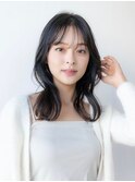 ハッシュカット韓国レイヤーフルバングアッシュブラック小顔