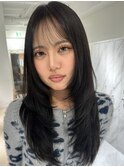 ハイライトカラーミルクティーベージュレイヤーカット
