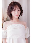 ひし形レイヤーボブハッシュカットブリーチなしピンクブラウン