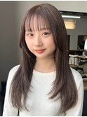 レイヤーカット シースルーバング グレージュ 透明感カラー 30代