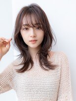 20代30代大人可愛い斜めバング/グレージュカラーレイヤーカット