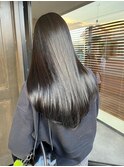小顔ストレートロングストレートパーマオリーブベージュ韓国ボブ