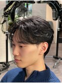 ニュアンスパーマダウンパーマ黒髪韓国マッシュツーブロック