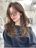韓国ヘアーハッシュカットレイヤーカットグレージュブリーチ無し