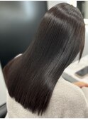 セミロングヘアーブラウンカラー縮毛矯正髪質改善　赤坂見附