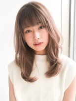 ネビージュホワイトグレージュ薄めバングこなれミディ美髪