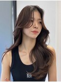 小顔外ハネミディアムアッシュ20代30代40代くびれミディ韓国ヘア