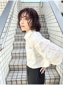 ミニウルフデジタルパーマチェリーブラウンウルフカット