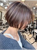 海外風ショートボブチョコレートベージュ　n7.11.13