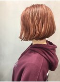 外国人風カラーオレンジベージュ×小顔ミニボブ
