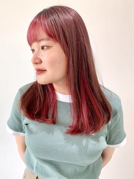 【FOLK】韓国風インナーピンク☆似合わせ内巻きミディアム♪