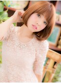 ミルクティーピンク前下がり小顔ぶつ切りボブc5戸頭20代30代40代