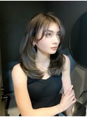 丸みレイヤーミントグレージュ_暗めカラーグランマッシュ