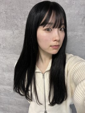 ルイス(L'wis) 小顔薄めバングアッシュブラウンレイヤーロング前髪パーマ黒髪