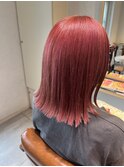 ピンクカラー Wカラー 切りっぱなしボブ ボブ チェリーレッド