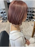 ピンクベージュ ブリーチカラー ダブルカラー